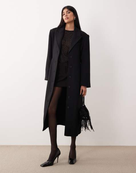 Gina Tricot - Sort enkeltradet maxifrakke med knapper - view 1