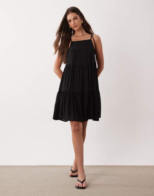 Gina Tricot - Sort flagrende minikjole med stropdetaljer, 2 af 4