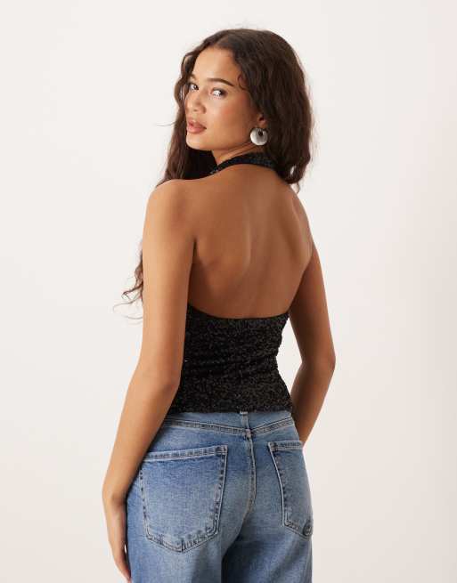 Gina Tricot - Sort halterneck-top med pailletter, 2 af 4