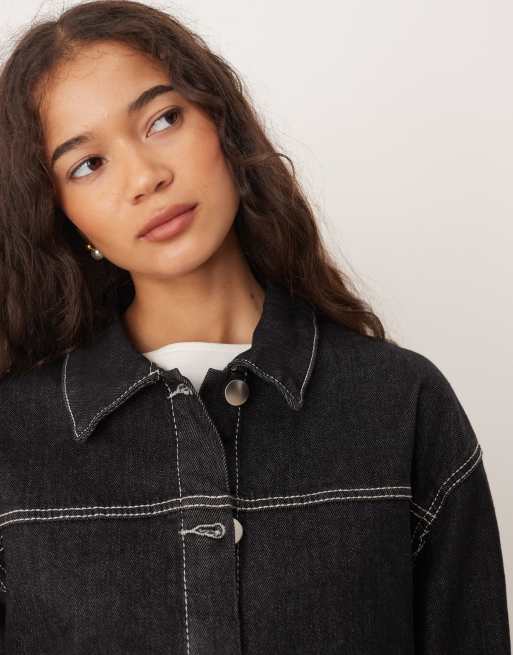 Gina Tricot - Sort jakke i skyllet denim med opsmøgede ærmer, 4 af 4