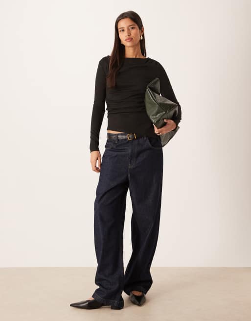 Gina Tricot - Sort langærmet top med asymmetrisk snit, 2 af 4