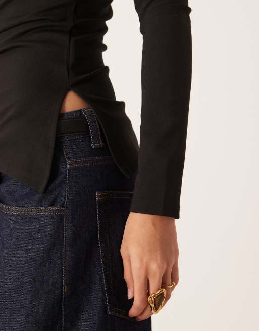 Gina Tricot - Sort langærmet top med asymmetrisk snit, 3 af 4