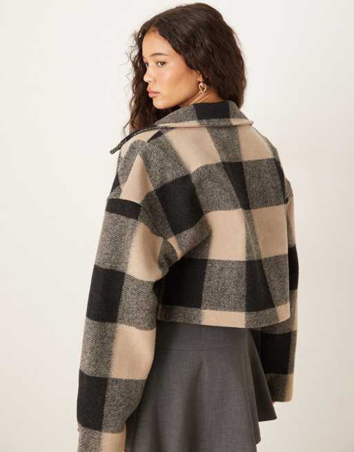 Gina Tricot - Sort- og beigeternet cropped jakke med afslappet pasform, 3 af 4