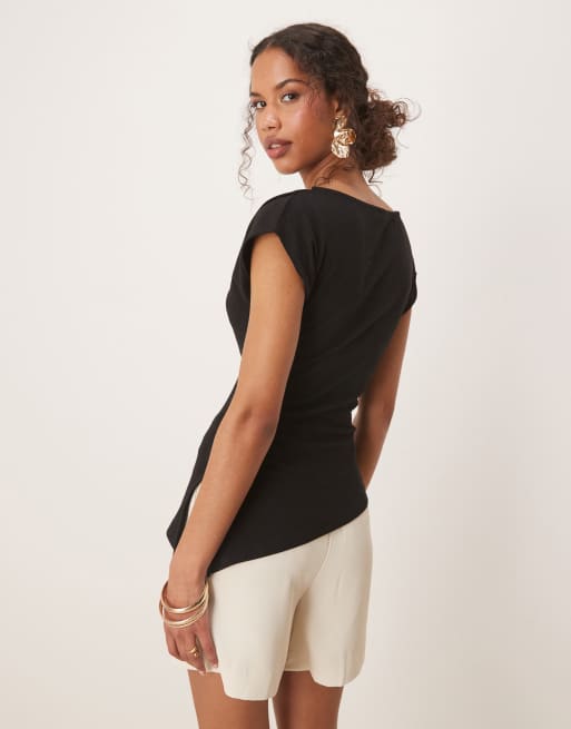 Gina Tricot - Sort og kortærmet longline-top med asymmetrisk snit, 3 af 4