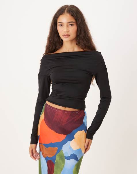 Gina Tricot - Sort og langærmet samt stram offshoulder-top i jersey - view 1