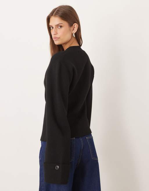 Gina Tricot - Sort strikket tætsiddende langærmet cardigan, 4 af 4