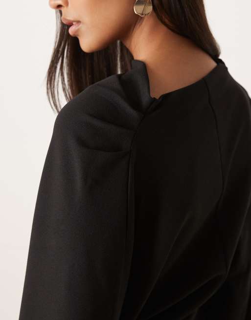 Gina Tricot - Sort top med høj hals, lange ærmer og drapering, 3 af 4