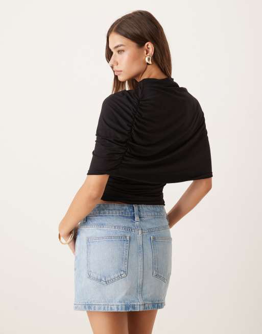 Gina Tricot - Sort top med kort kappe og rynker, 3 af 4