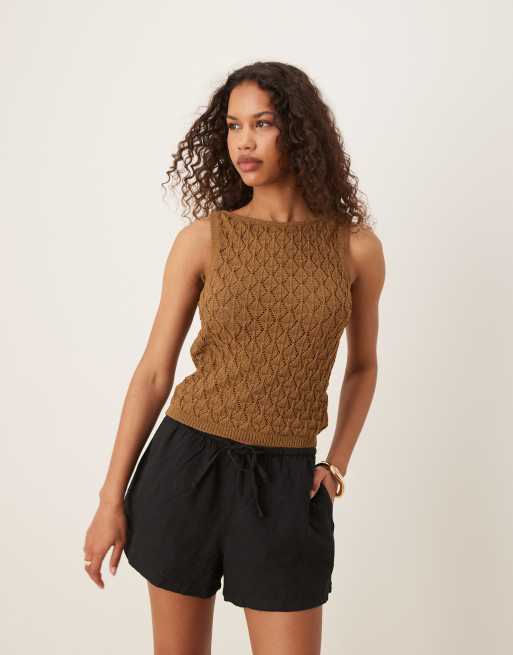 Gina Tricot - Sorte shorts i hørmateriale med afslappet pasform og løbesnor