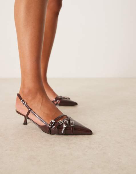 Gina Tricot - Spidse mørkebrune sko med stropper, hæl og hælrem - view 1