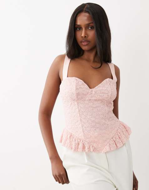 Gina Tricot – Spitzen-Oberteil in Rosa mit Korsettdetail - view 1