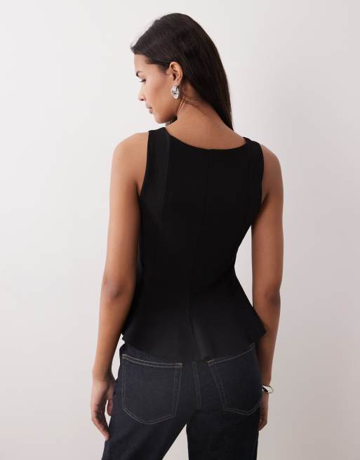 Gina Tricot square neck peplum top in black, 3 of 4