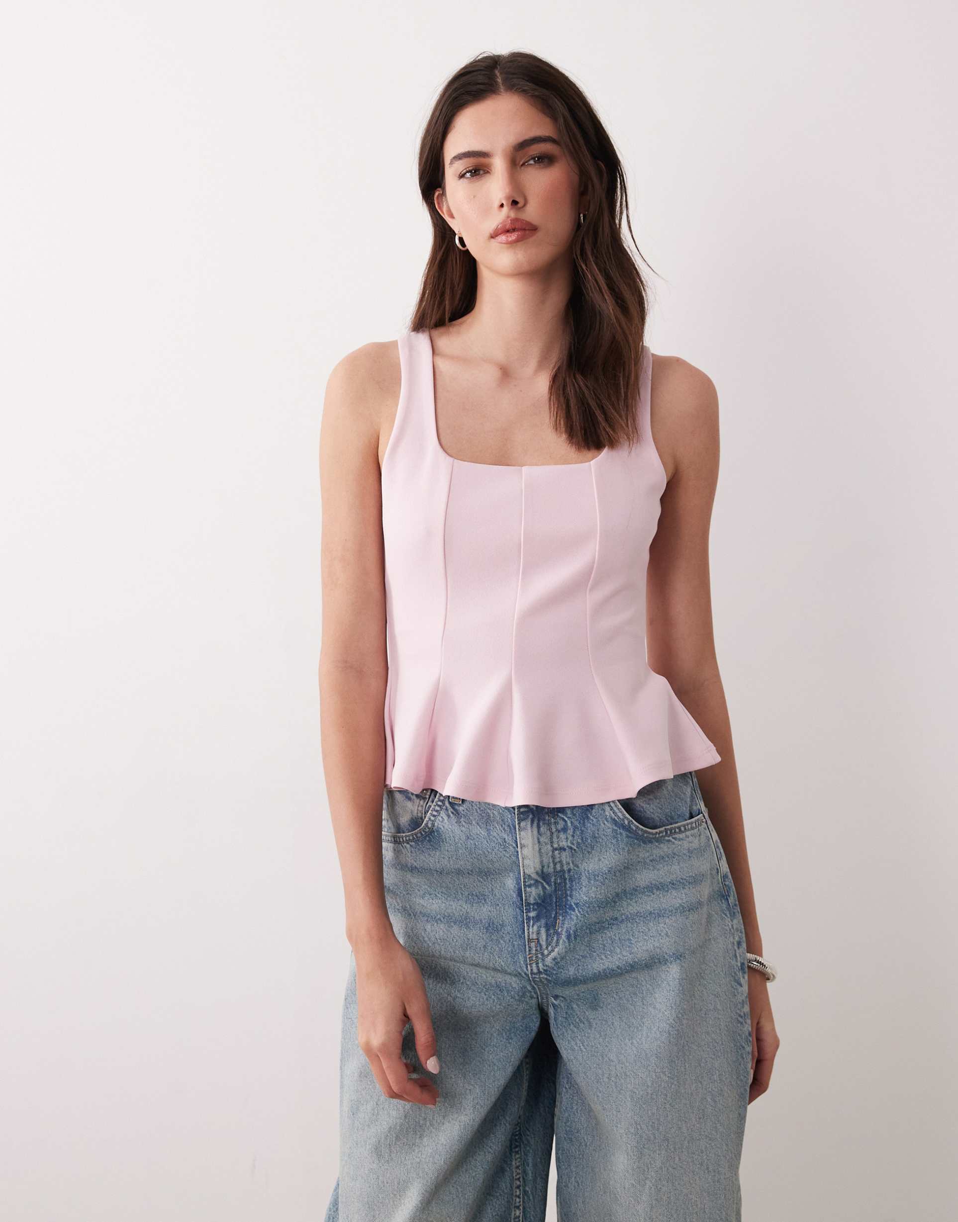 gina tricot square neck peplum top in light pink
