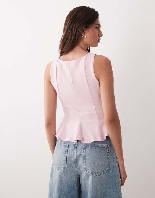 Gina Tricot square neck peplum top in light pink, 4 of 4