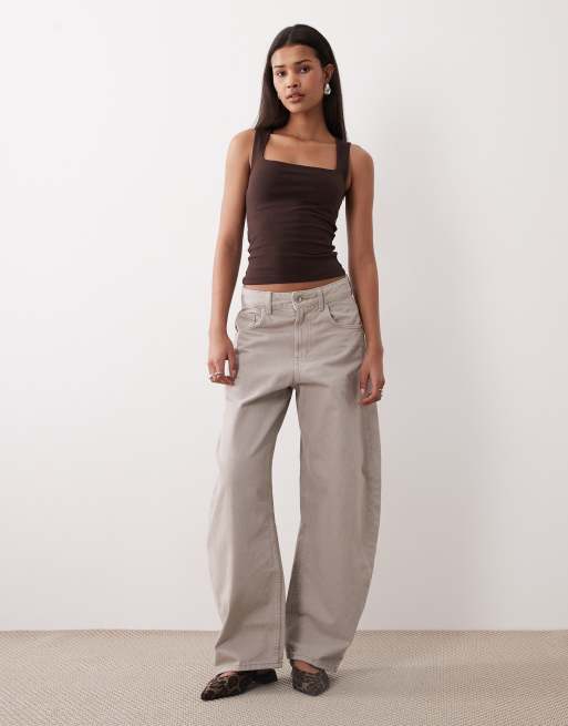 Gina Tricot square neck tank top in brown, 2 of 4