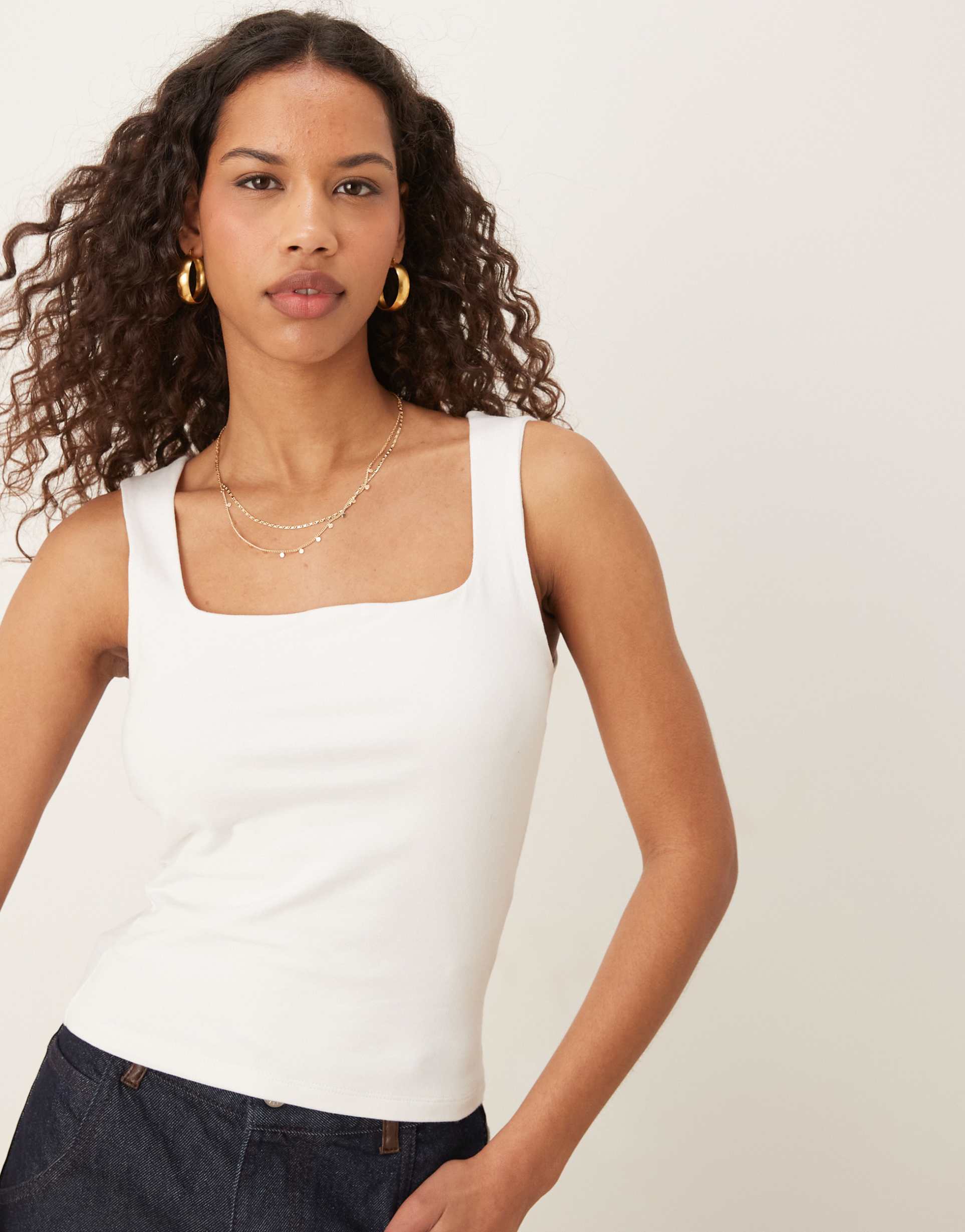 gina tricot square neck tank top in white