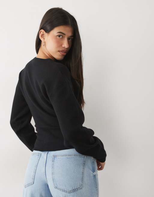 Gina Tricot stickad figurnära loungewear-kofta i svart, 4 av 4