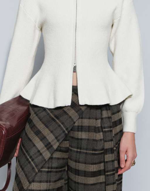 Gina Tricot stickad kofta med dragkedja i cream, 3 av 4