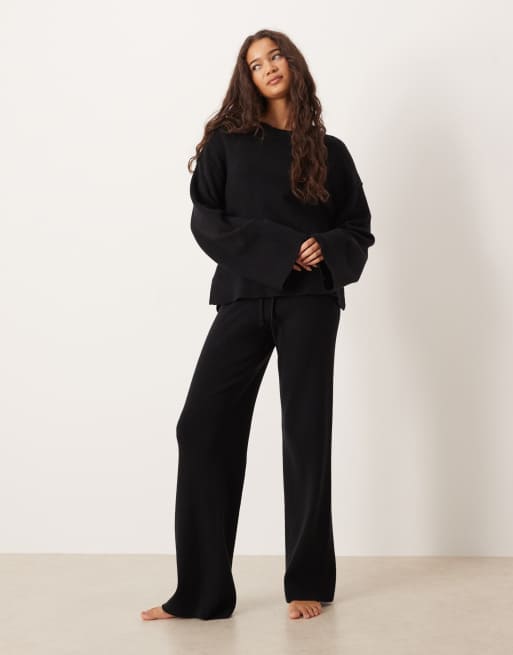 Gina Tricot straight leg rib fine knitted set in black