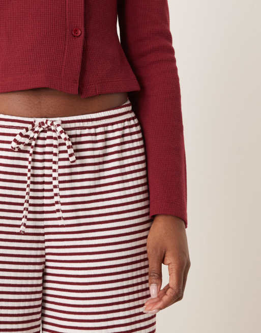 Gina Tricot straight leg soft pants in burgundy red and white stripe