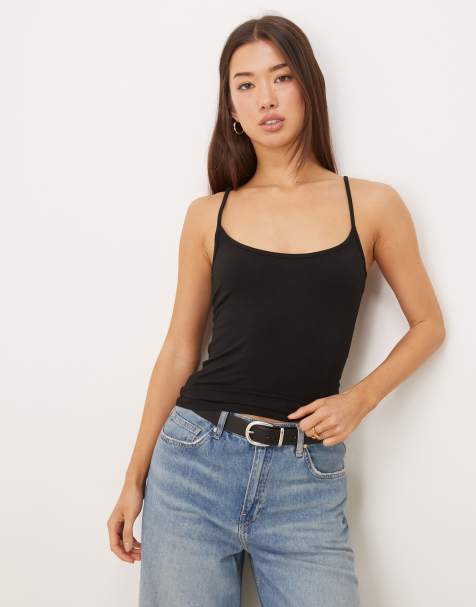 Gina Tricot strap singlet top in black - view 1