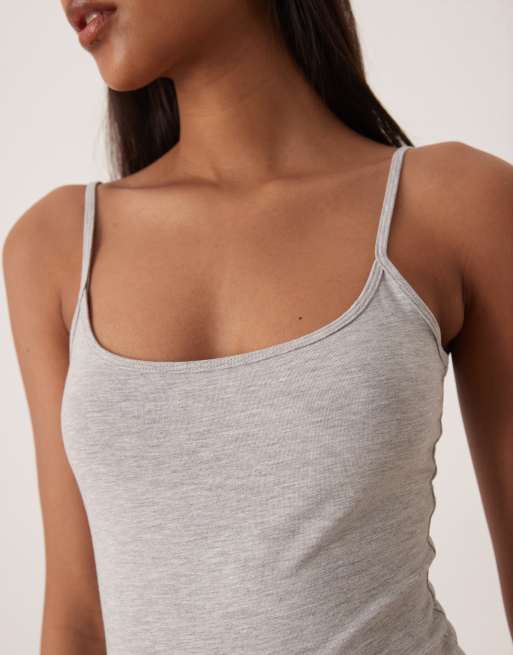Gina Tricot strap singlet top in grey melange