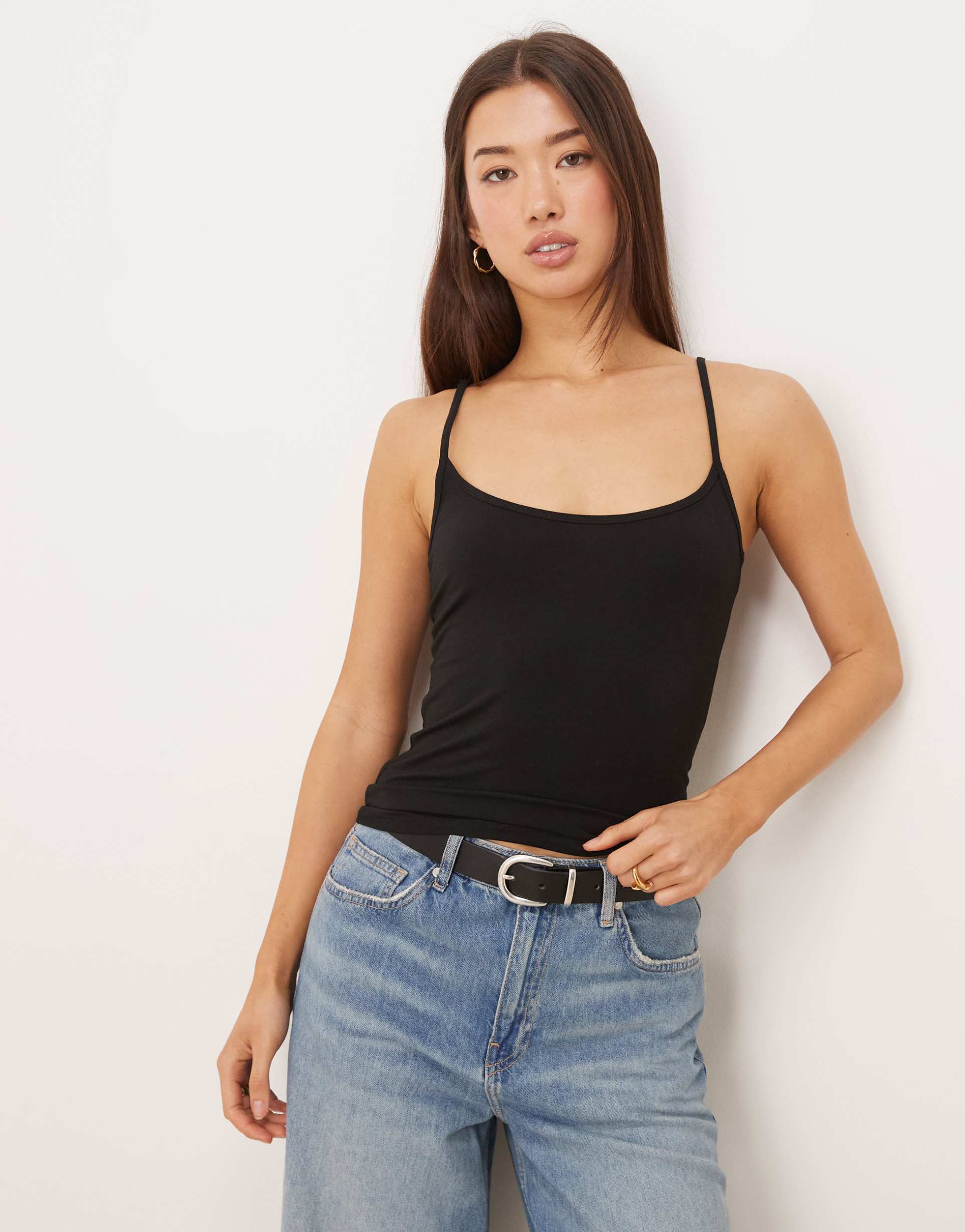 gina tricot strap tank top in black