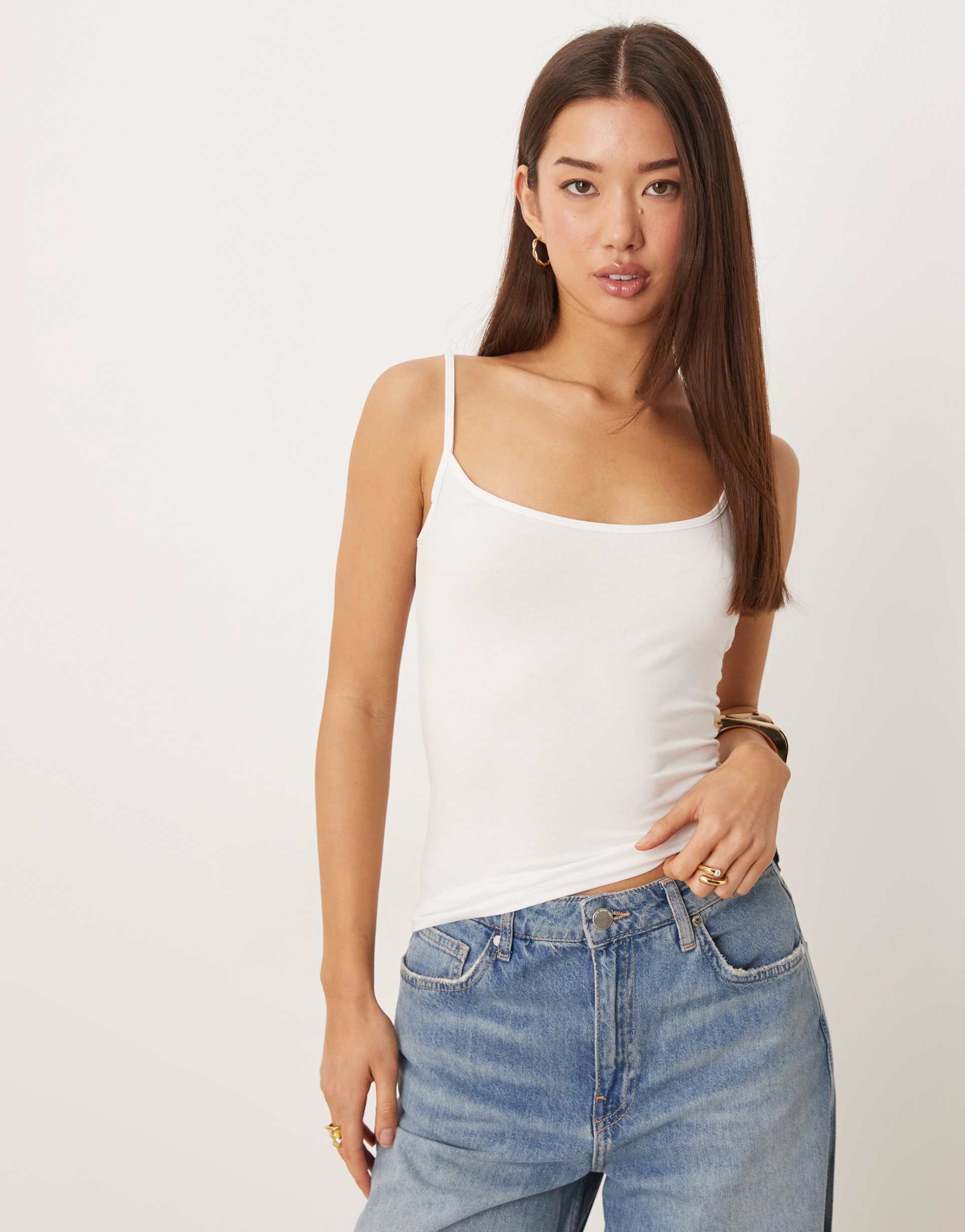 gina tricot strap tank top in white