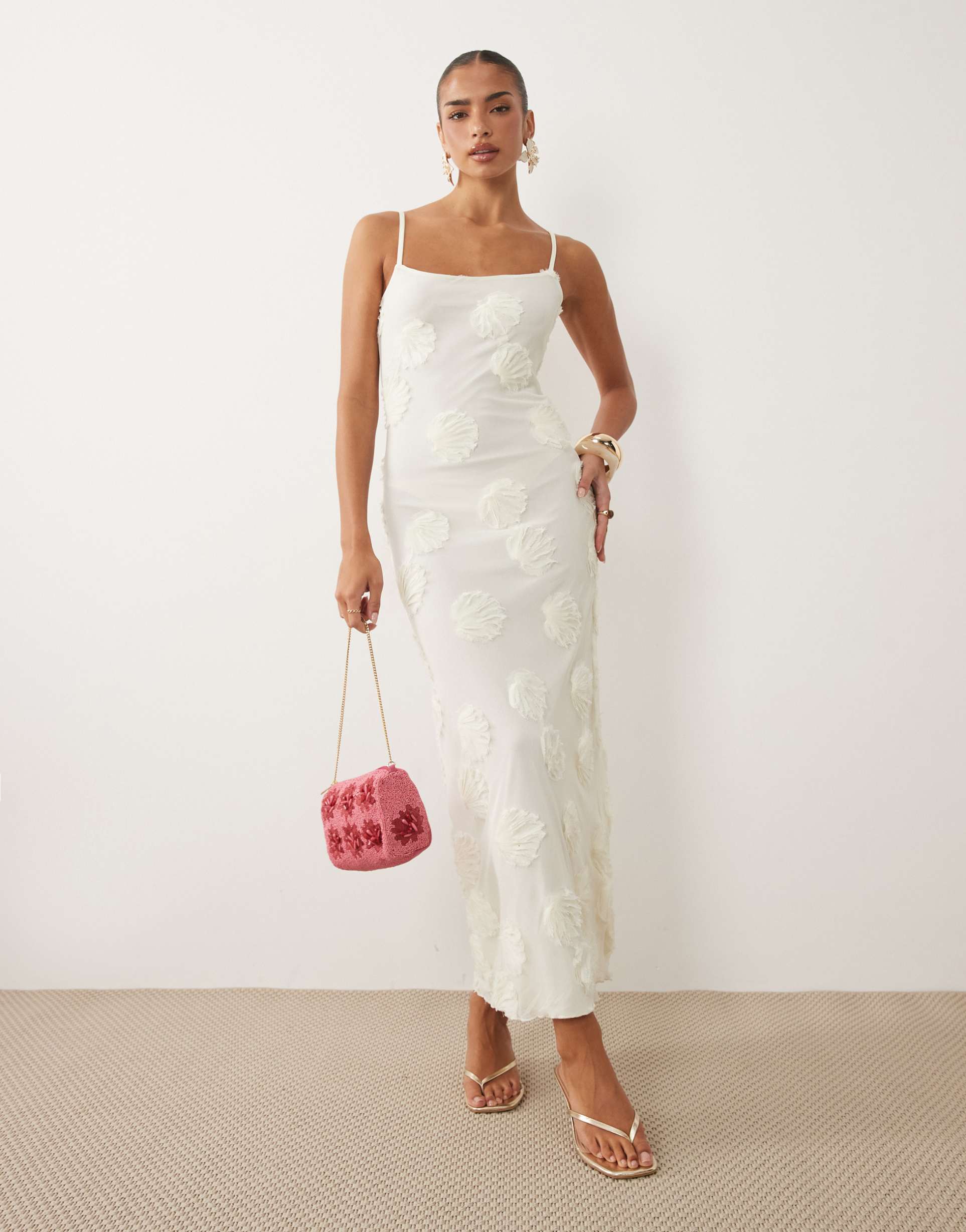 gina tricot strappy embroidery maxi dress in white