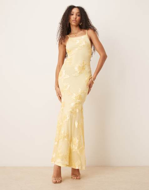 Gina Tricot strappy flower embroidery maxi dress in yellow - view 1