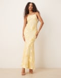 [GINA TRICOT] Gina Tricot strappy flower embroidery maxi dress in yellow XS Yellow