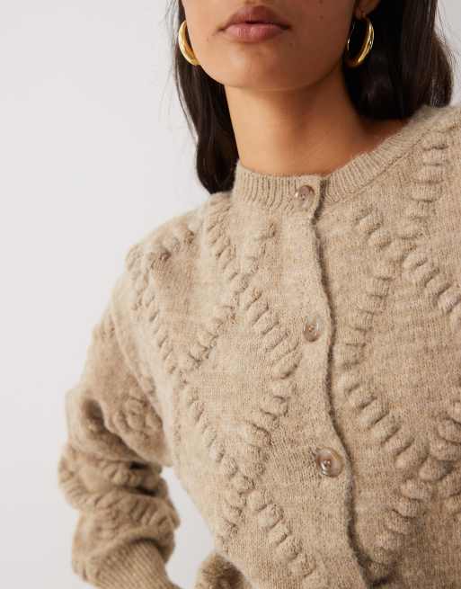 Gina Tricot Strick-Set-Cardigan mit Bindeband in dunkelbeigem Melange, 3 von 4