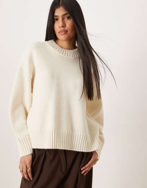 Gina Tricot – Strickpullover in Creme mit Rundhalsausschnitt und weiten Ärmeln - view 1