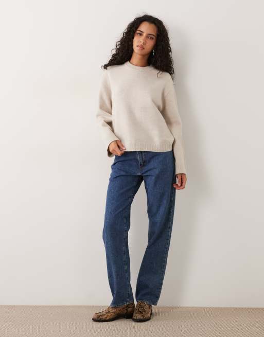 Gina Tricot – Strickpullover in Hellbeige meliert mit Rundhalsausschnitt und weiten Ärmeln, exklusiv bei ASOS, 3 von 4