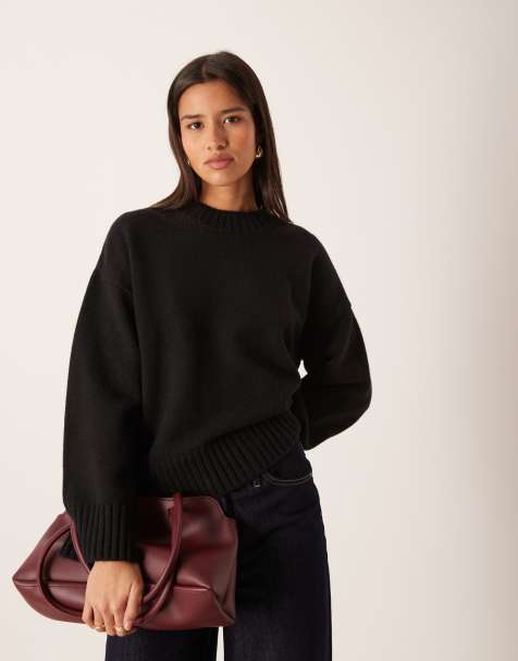 Gina Tricot – Strickpullover in Schwarz mit Rundhalsausschnitt und weiten Ärmeln - view 1