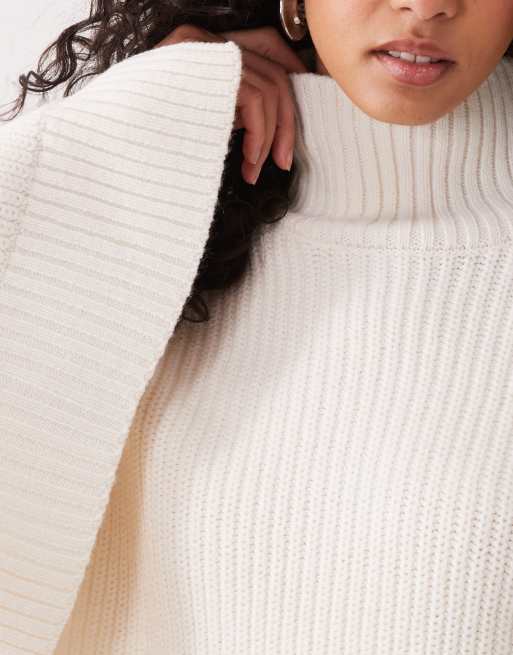 Gina Tricot Strickpullover mit Rollkragen und geteilten Ärmeldetails in Weiß, 3 von 4