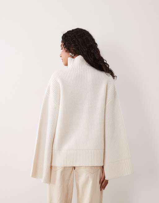 Gina Tricot Strickpullover mit Rollkragen und geteilten Ärmeldetails in Weiß, 4 von 4