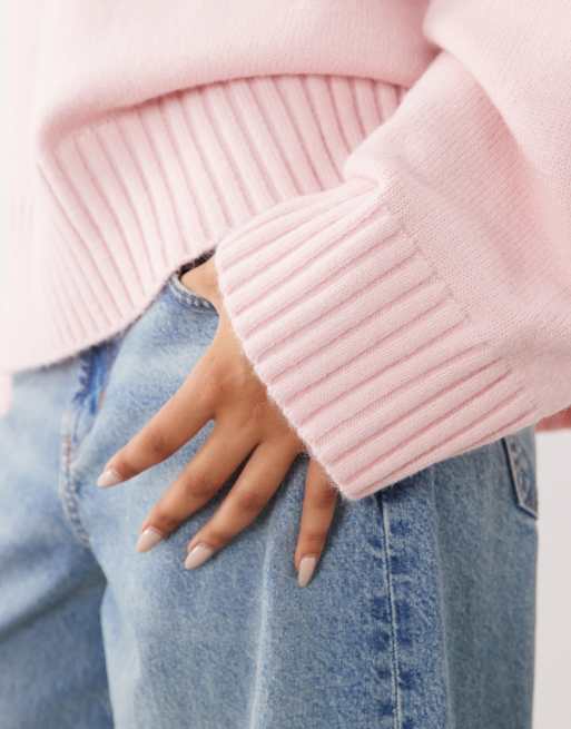 Gina Tricot Strickpullover mit Rundhalsausschnitt und weiten Ärmeln in Pink, 3 von 4