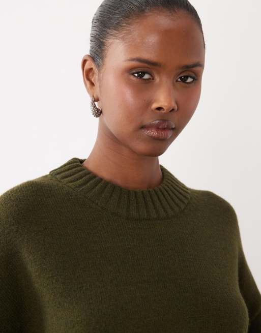 Gina Tricot Strickpullover mit Rundhalsausschnitt und weiten Ärmeln in Waldgrün, 3 von 4