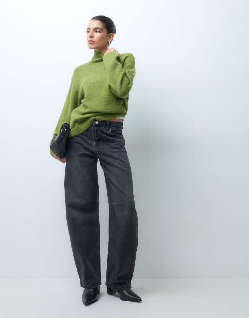 Gina Tricot Strickpullover mit Stehkragen aus Woll-Alpaka-Mix in Avocado, 4 von 5