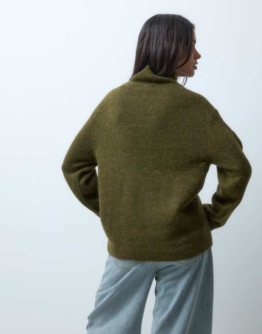 Gina Tricot Strickpullover mit Stehkragen aus Woll-Alpakamix in Khakigrün, 4 von 5