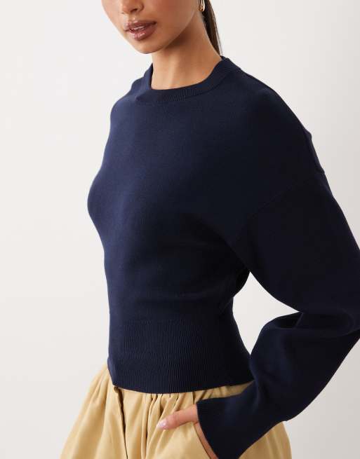 Gina Tricot Strickpullover mit Taillierung in Marineblau, 3 von 4