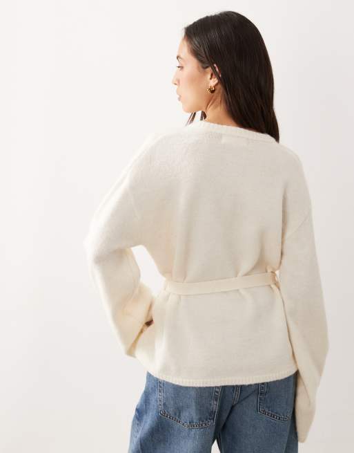 Gina Tricot strikket cardigan med bindebånd i creme, 4 af 4