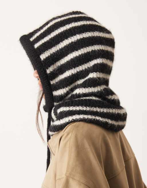 Gina Tricot - Strikket elefanthue med sorte/hvide striber i uldblanding , 3 af 3