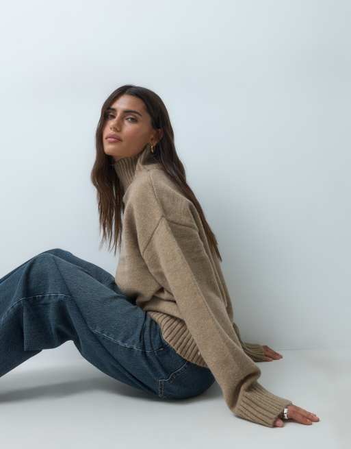 Gina Tricot strikket rullekravesweater i camel, 5 af 5