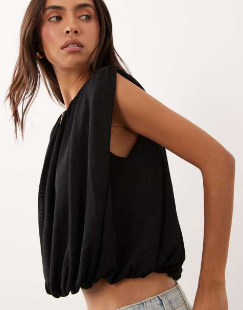 Gina Tricot strikket top med ballonkant i sort - view 1