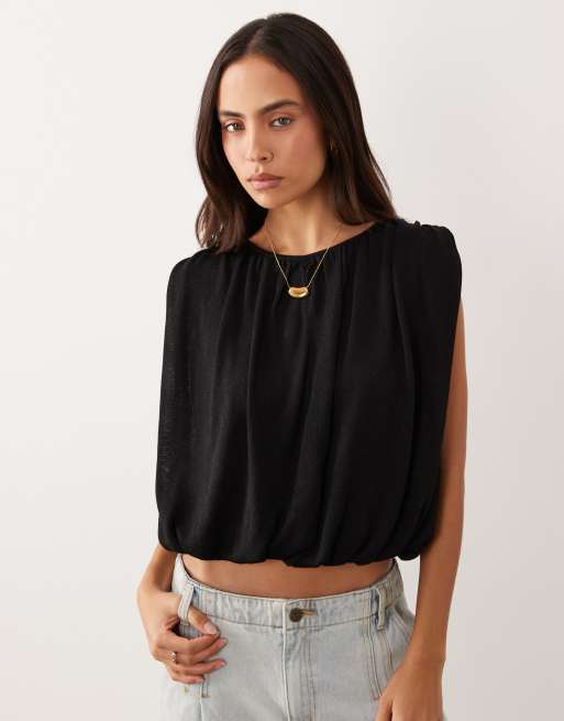 Gina Tricot strikket top med ballonkant i sort, 3 af 4