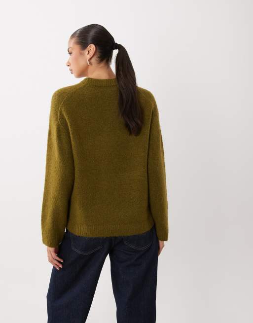 Gina Tricot striktrøje med rund hals i olivengrøn, 4 af 4