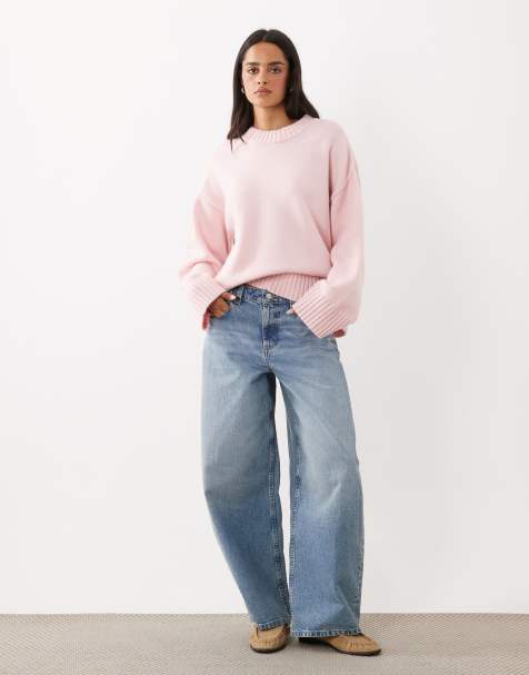 Gina Tricot striktrøje med rund hals og brede ærmer i pink - view 1
