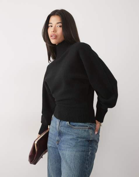 Gina Tricot striktrøje med ståkrave i sort - view 1